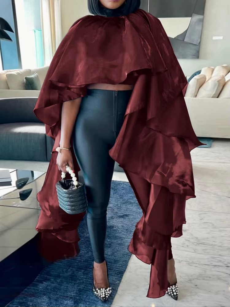 Elegant Solid Batwing Sleeve O-Neck Pullover Cloak Tops - Image 5