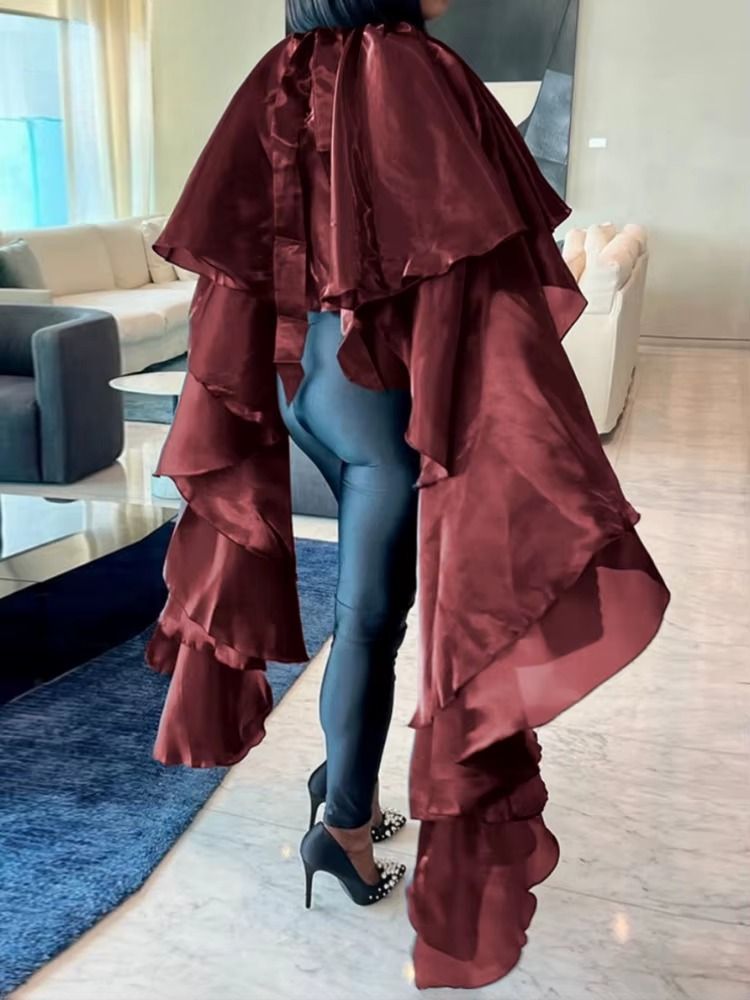 Elegant Solid Batwing Sleeve O-Neck Pullover Cloak Tops - Image 6