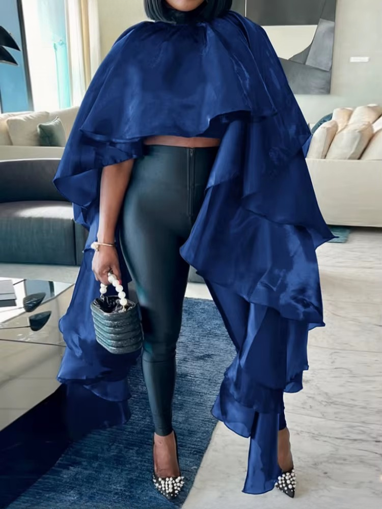 Elegant Solid Batwing Sleeve O-Neck Pullover Cloak Tops