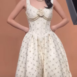 Elegant Square Neck Sleeveless Patchwork Chain Flower Maxi Dress