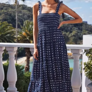 Elegant Square Neck Sleeveless Printed Outdoor Long Tank Dress