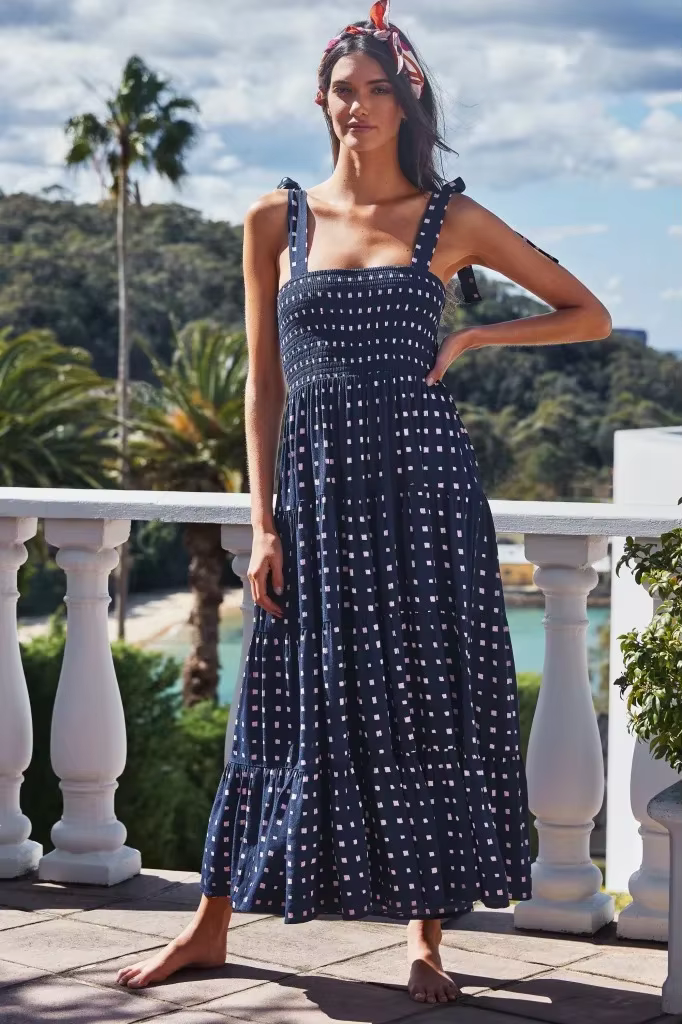 Elegant Square Neck Sleeveless Printed Outdoor Long Tank Dress