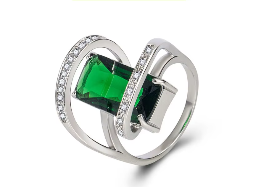 Elegant Sterlin Vintage Geometric Emerald Engagement Rings