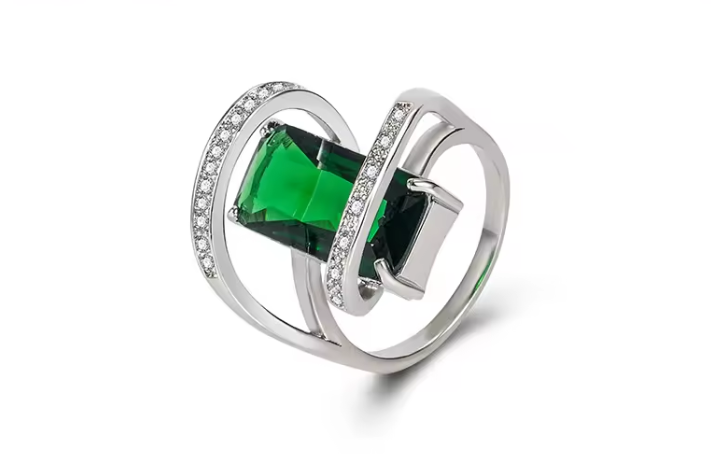 Elegant Sterlin Vintage Geometric Emerald Engagement Rings - Image 6