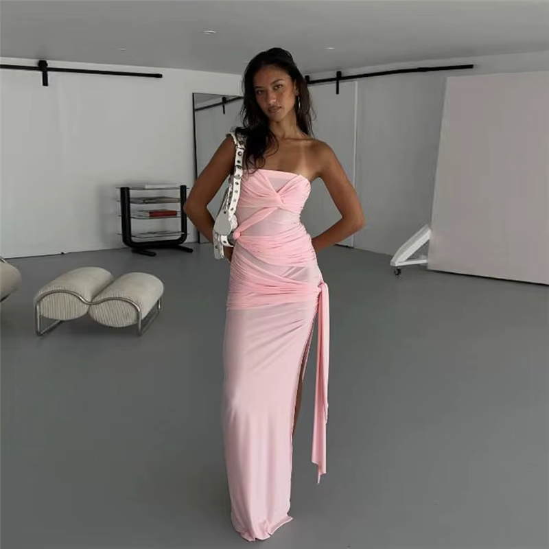 Elegant Strapless Ankle-Length Backless High Waist Club Maxi Dress