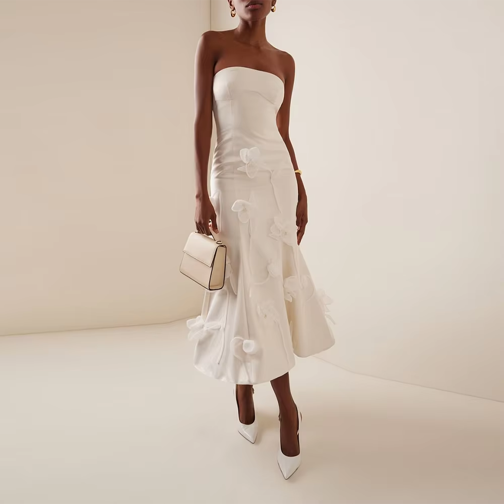 Casual Strapless Sleeveless Solid Spliced Appliques Slimming Maxi Dresses