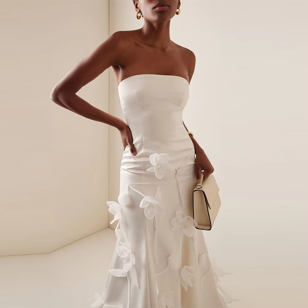 Casual Strapless Sleeveless Solid Spliced Appliques Slimming Maxi Dresses - Image 2