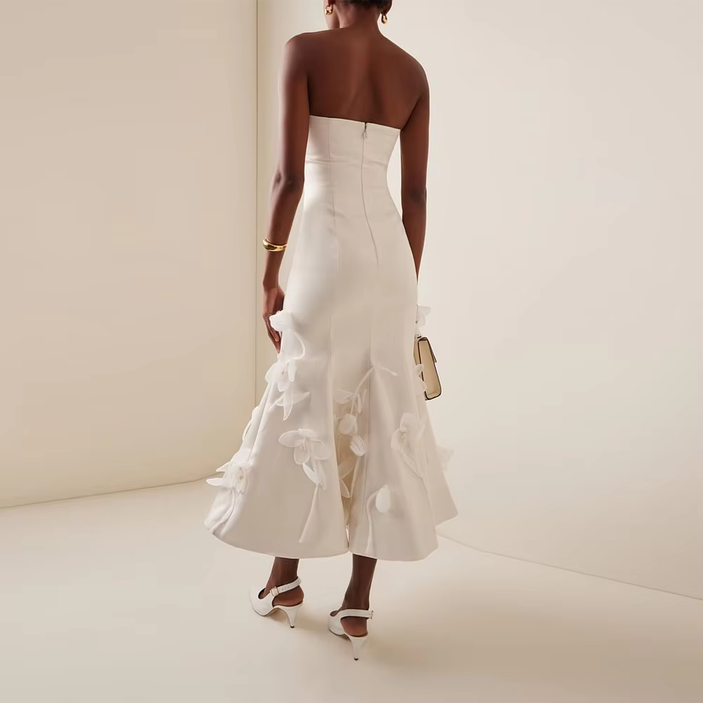 Casual Strapless Sleeveless Solid Spliced Appliques Slimming Maxi Dresses - Image 3