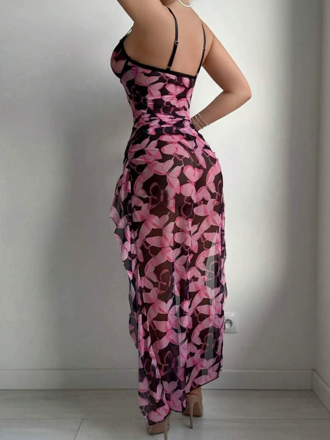 Elegant Sweetheart Butterfly Hollow Out Long High Split Maxi Dress - Image 12