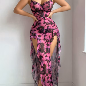 Elegant Sweetheart Butterfly Hollow Out Long High Split Maxi Dress