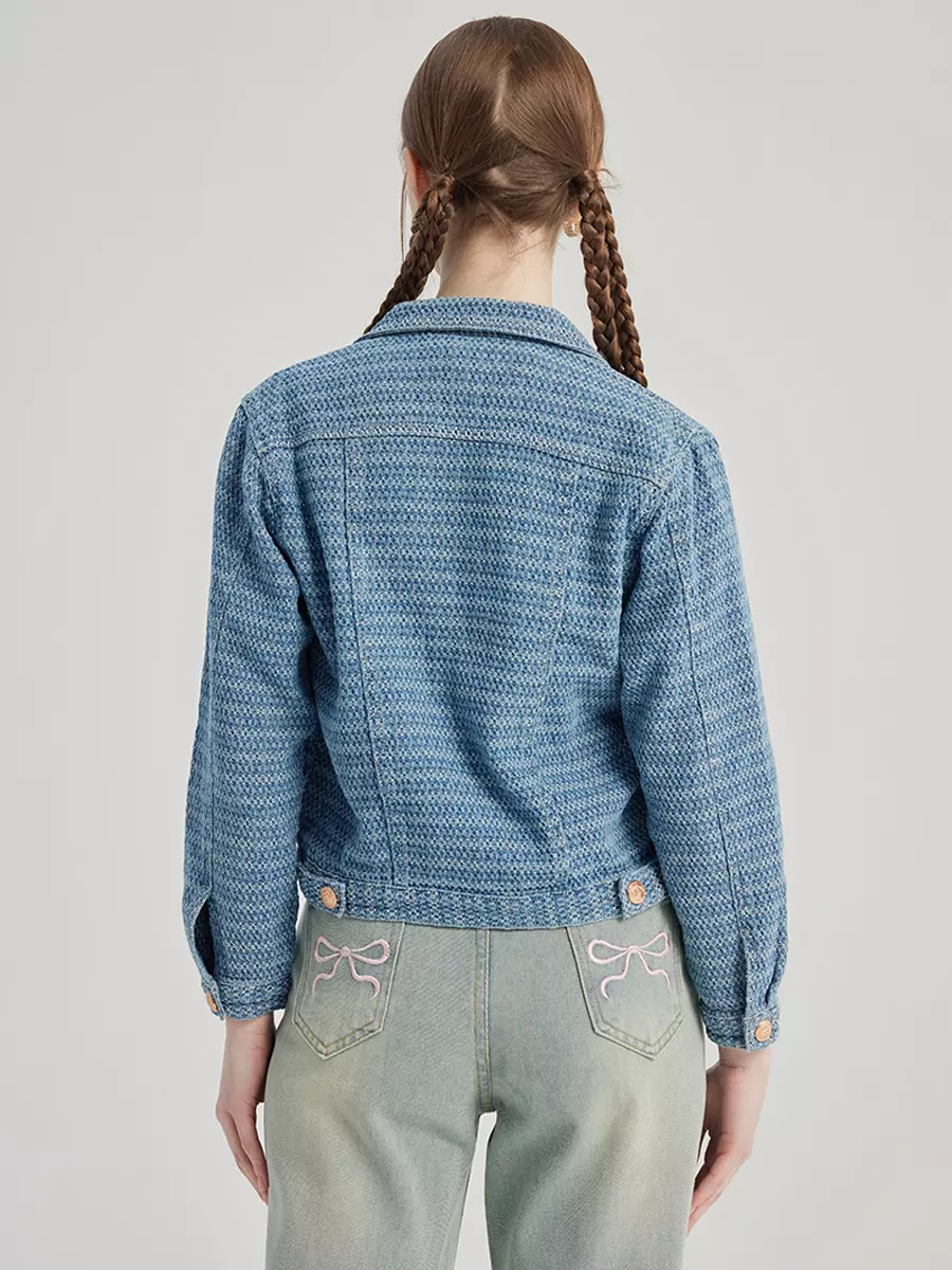 Elegant Turndown Collar Polyester Front Button Crop Jacket - Image 5