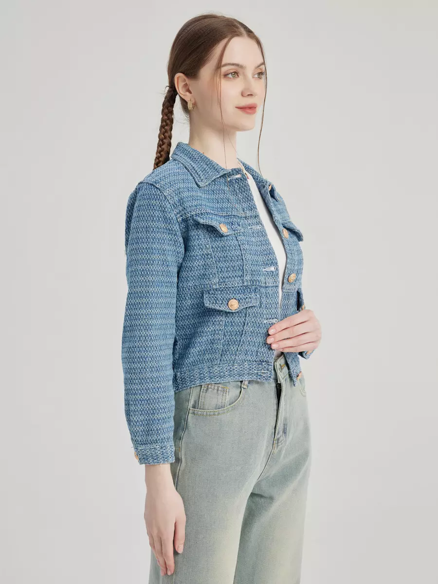 Elegant Turndown Collar Polyester Front Button Crop Jacket - Image 4