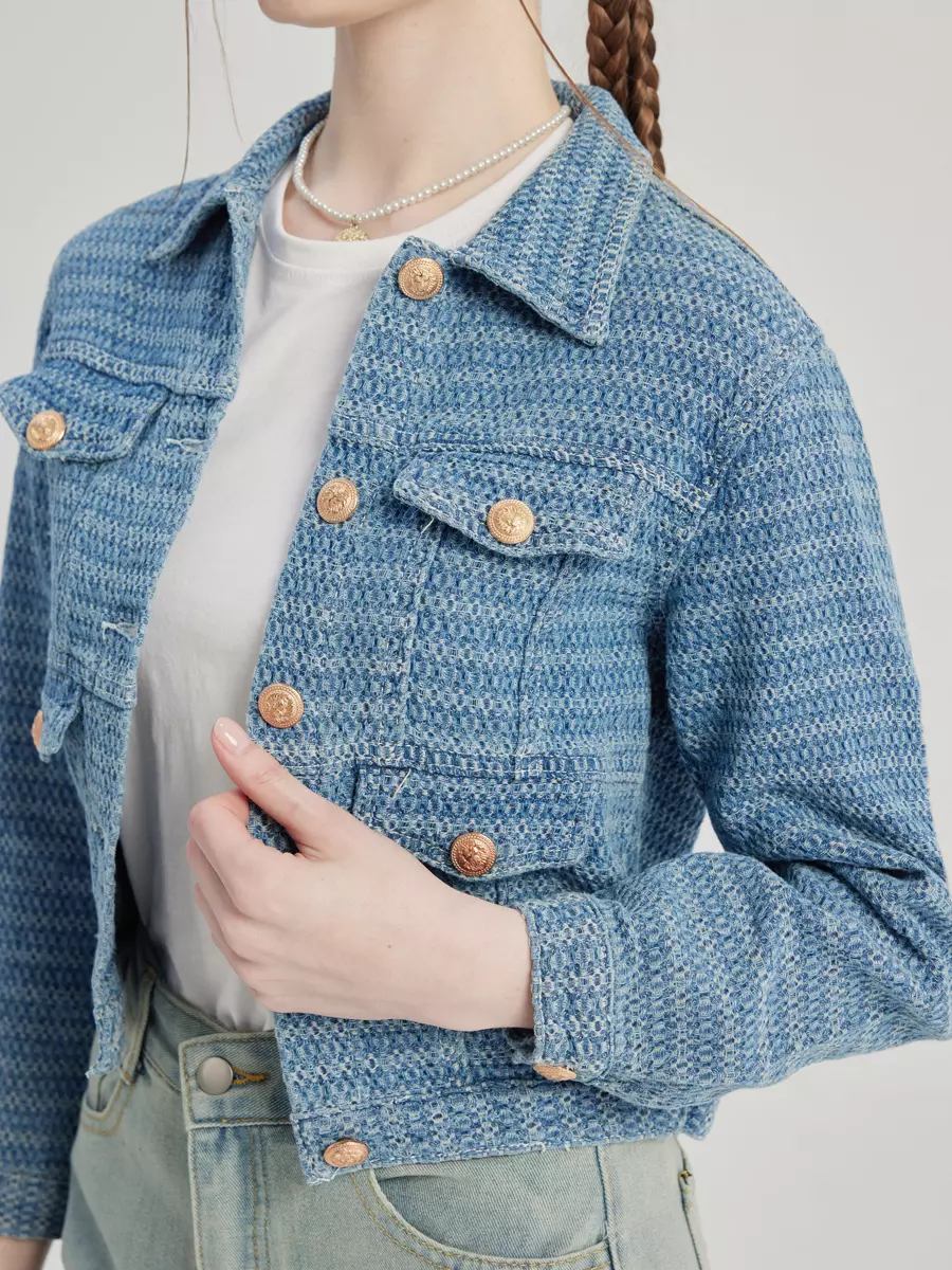 Elegant Turndown Collar Polyester Front Button Crop Jacket - Image 3