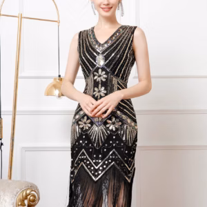 Elegant V-Neck backless Polyester vintage sequin prom mini dress