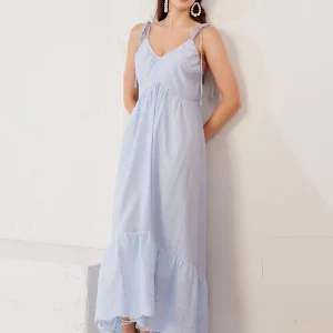 Elegant V-neck High Waist Open Shoulder Maxi Slip Dress