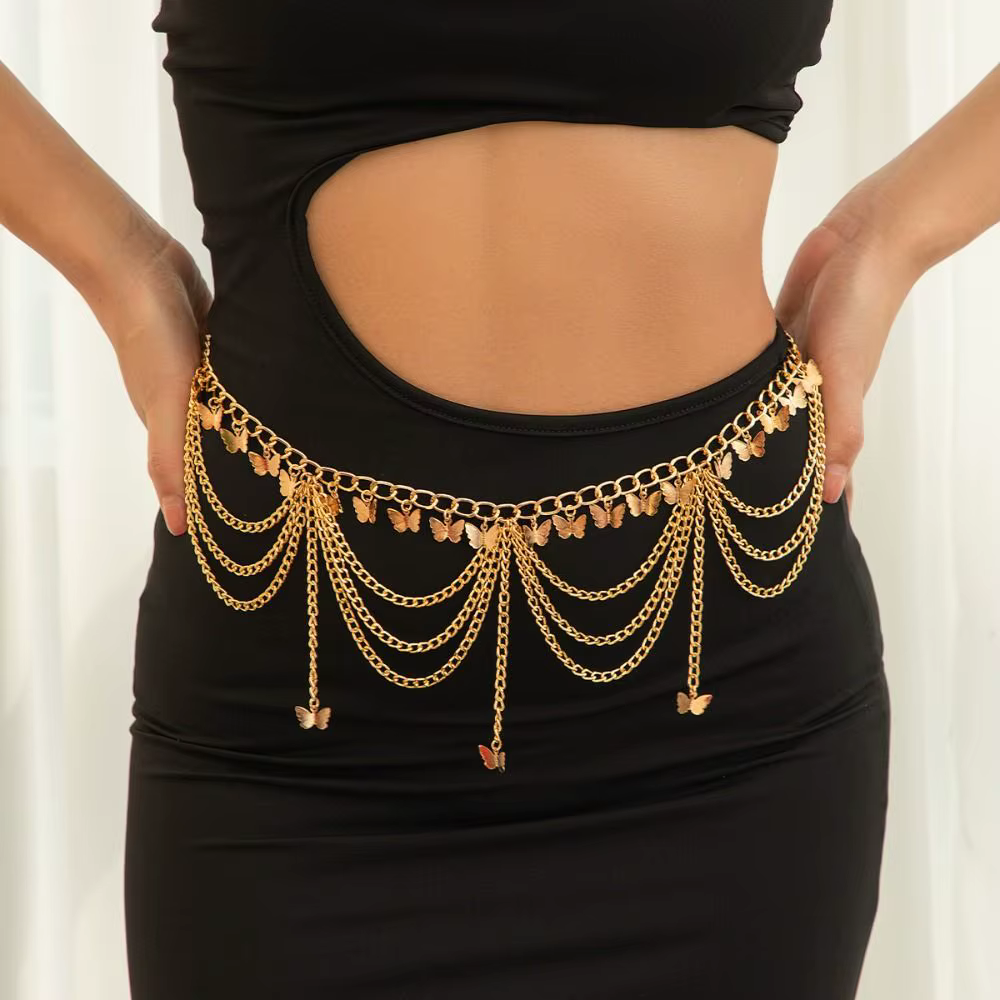 Elegant Waist Chain Star Solid Tassel Metal Belt