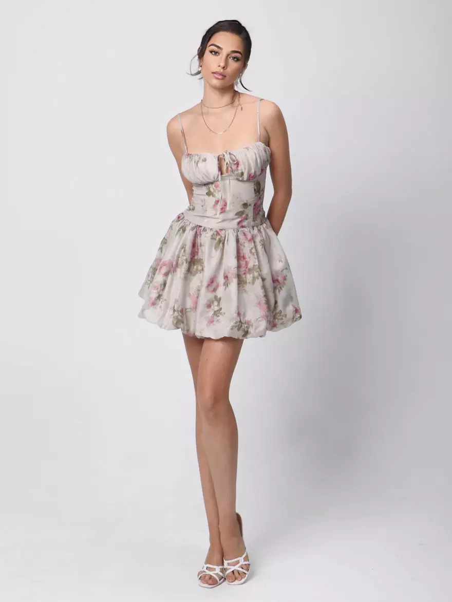 Elegantr A-line Strap Open Shoulder Floral Print Mini Dress - Image 2