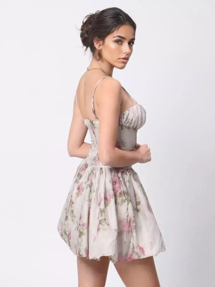 Elegantr A-line Strap Open Shoulder Floral Print Mini Dress - Image 3