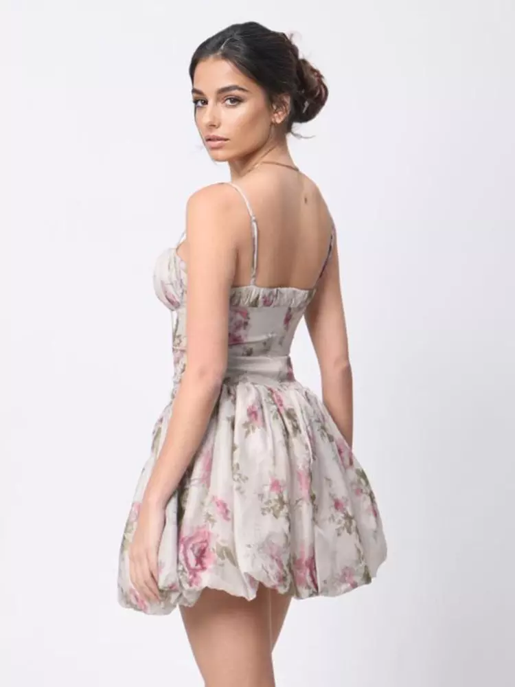 Elegantr A-line Strap Open Shoulder Floral Print Mini Dress - Image 4