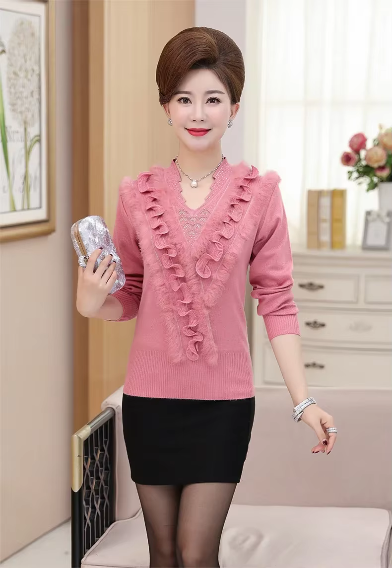 Embroidering Diamond Christmas Fur Sweater Pullover Jumper Tops