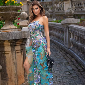 Embroidery Open Leg Spaghetti Strap Slash Neck Sequines Edible Tree Fungus Party Gowns