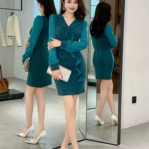 Fashion Elegant Style Formal Office Ruffle Sexy V-Neck Slim Mini Short Pencil Dresses