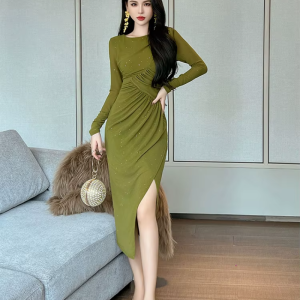 Fashion Mesh Elegant Sequin O-Neck Folds Party Prom Robe Long Dress