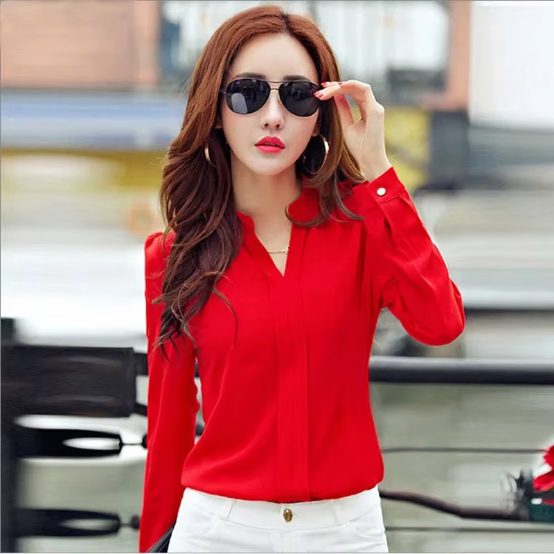 Fashion Slim Blouse Long Sleeve V Neck Elegant Ladies Office Shirts - Image 4