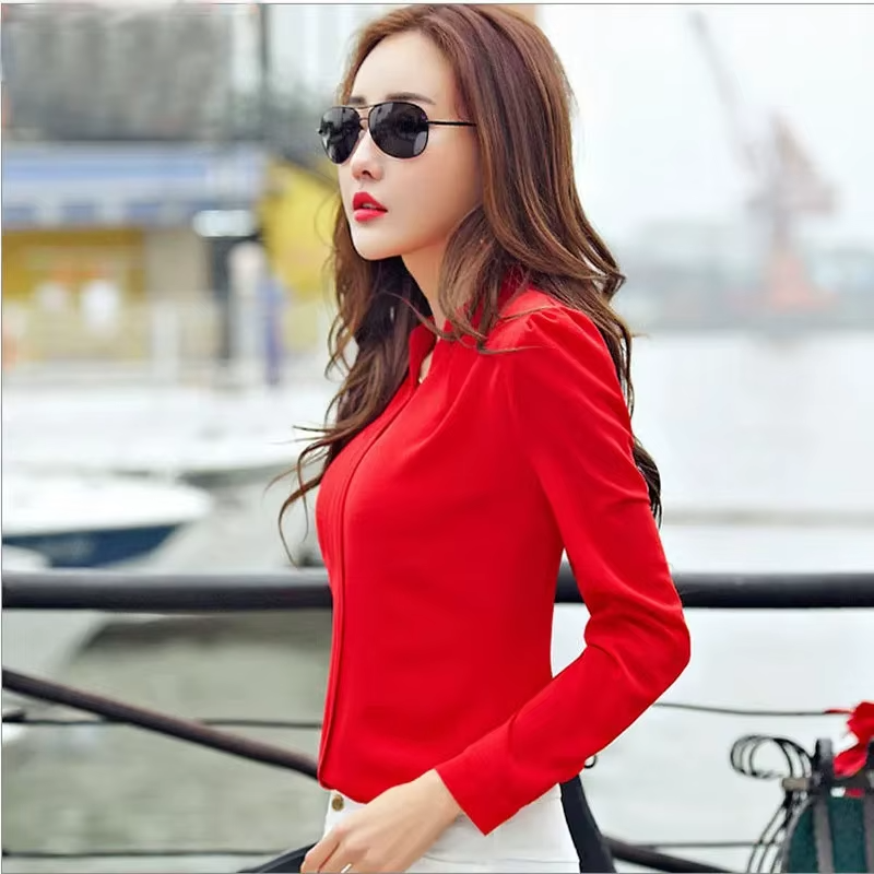 Fashion Slim Blouse Long Sleeve V Neck Elegant Ladies Office Shirts - Image 3