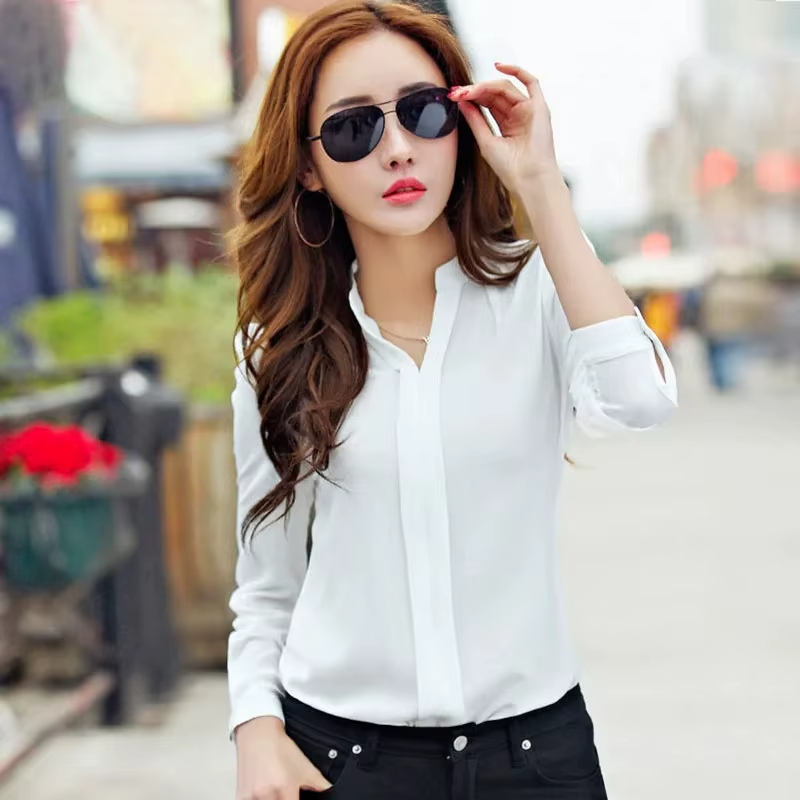 Fashion Slim Blouse Long Sleeve V Neck Elegant Ladies Office Shirts - Image 5