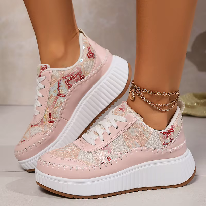 Glitter Lace Up Thick Bottom Walking Platform Sneakers Sports Shoes