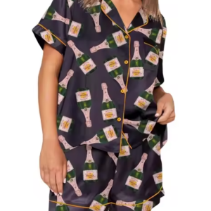 Graphic Print 2 Piece Satin Short Silk Matching Outfits Lounge Pajamas Set