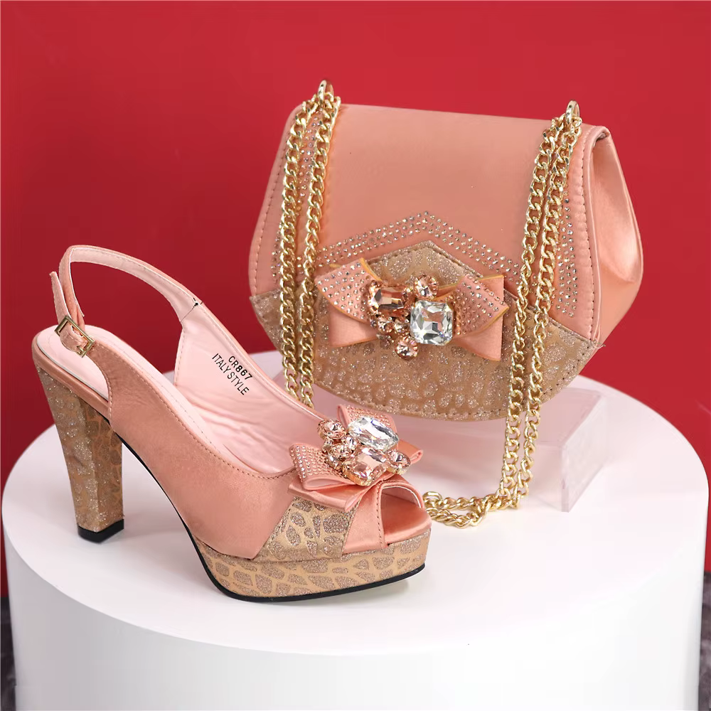 High Heel Wedding Party Bigger Size Design Shoes and Bags Matching Set