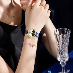 Leather Strap Diamond Quartz Wristwatches Top Luxury Gift Clock