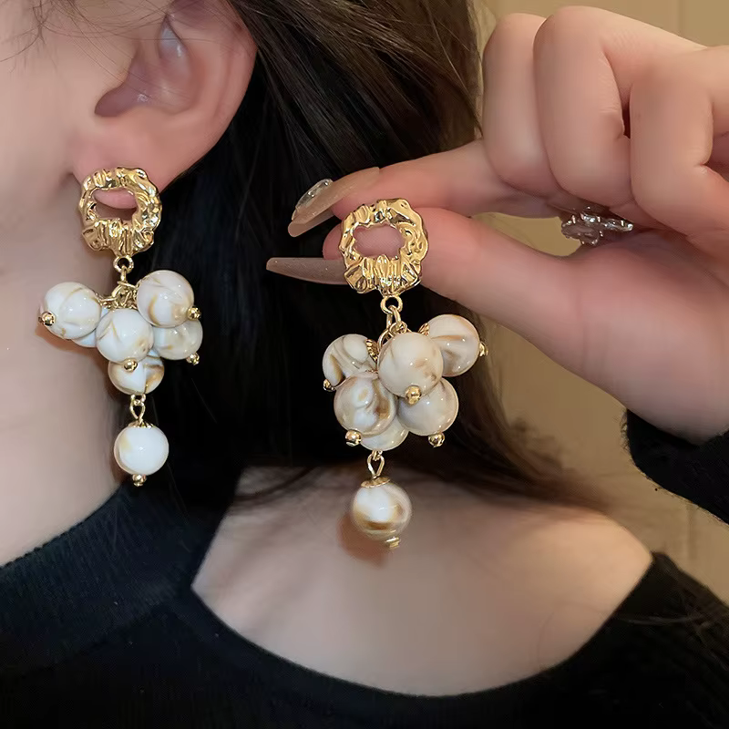 Luxury Exaggerated Round Resin Unique Grape Tassel Earrings