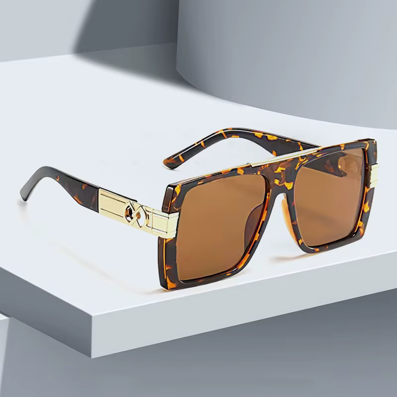 Luxury Fashionable Leopard Print Square Vintage Sunglasses