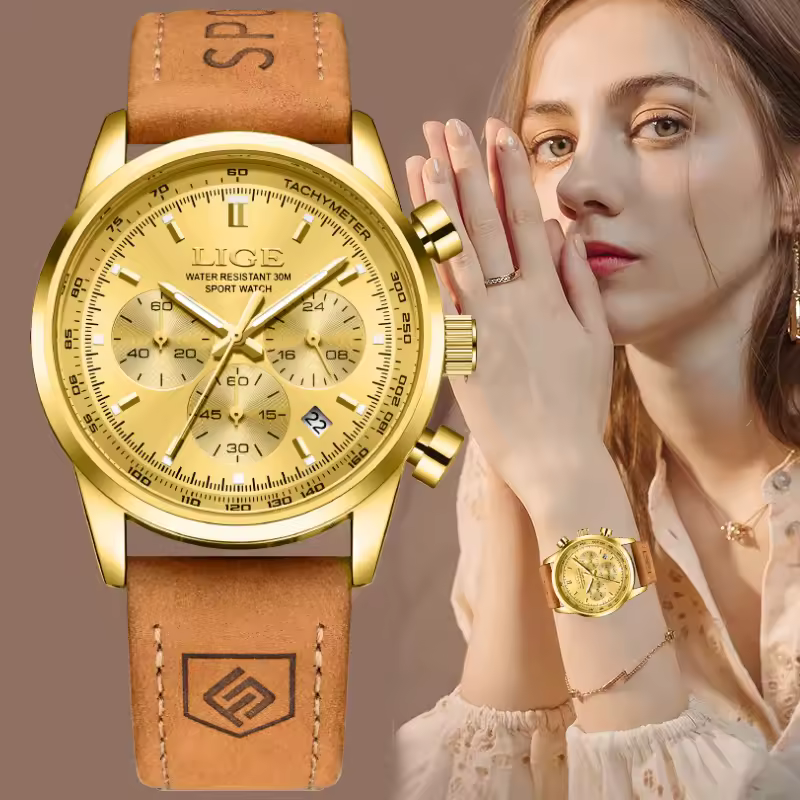 Luxury Leather Casual Military Waterproof Gold Quartz Watches