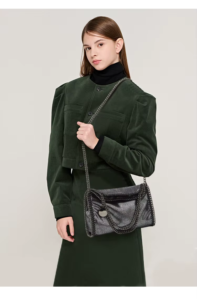 Casual Single Shoulder Metal Cross Chain Square Handbag