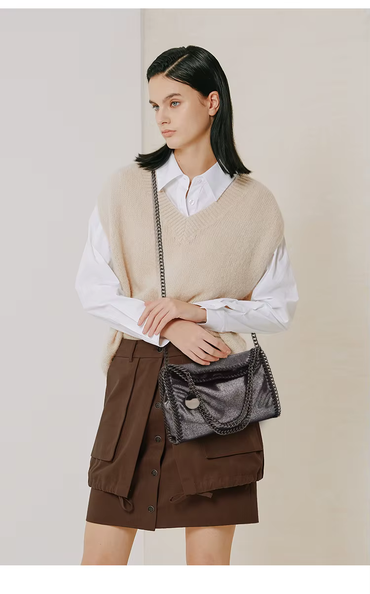 Casual Single Shoulder Metal Cross Chain Square Handbag - Image 2