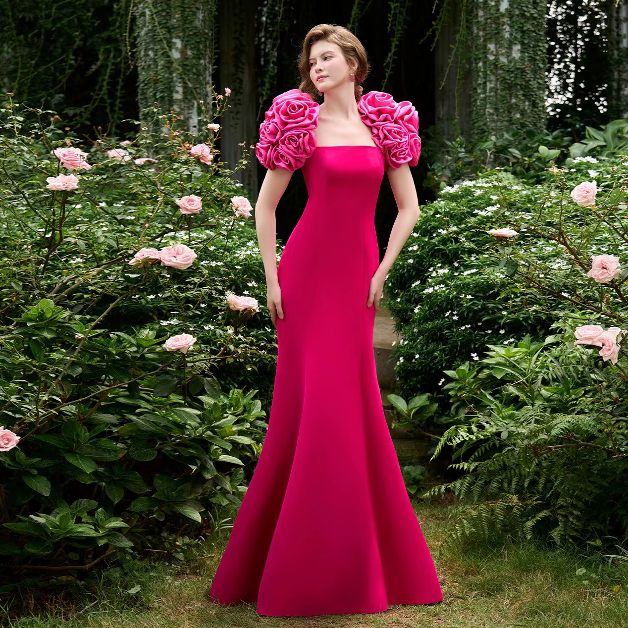 Mermaid Flower Pastrol Strapless Modest Long Evening Dresses Gowns