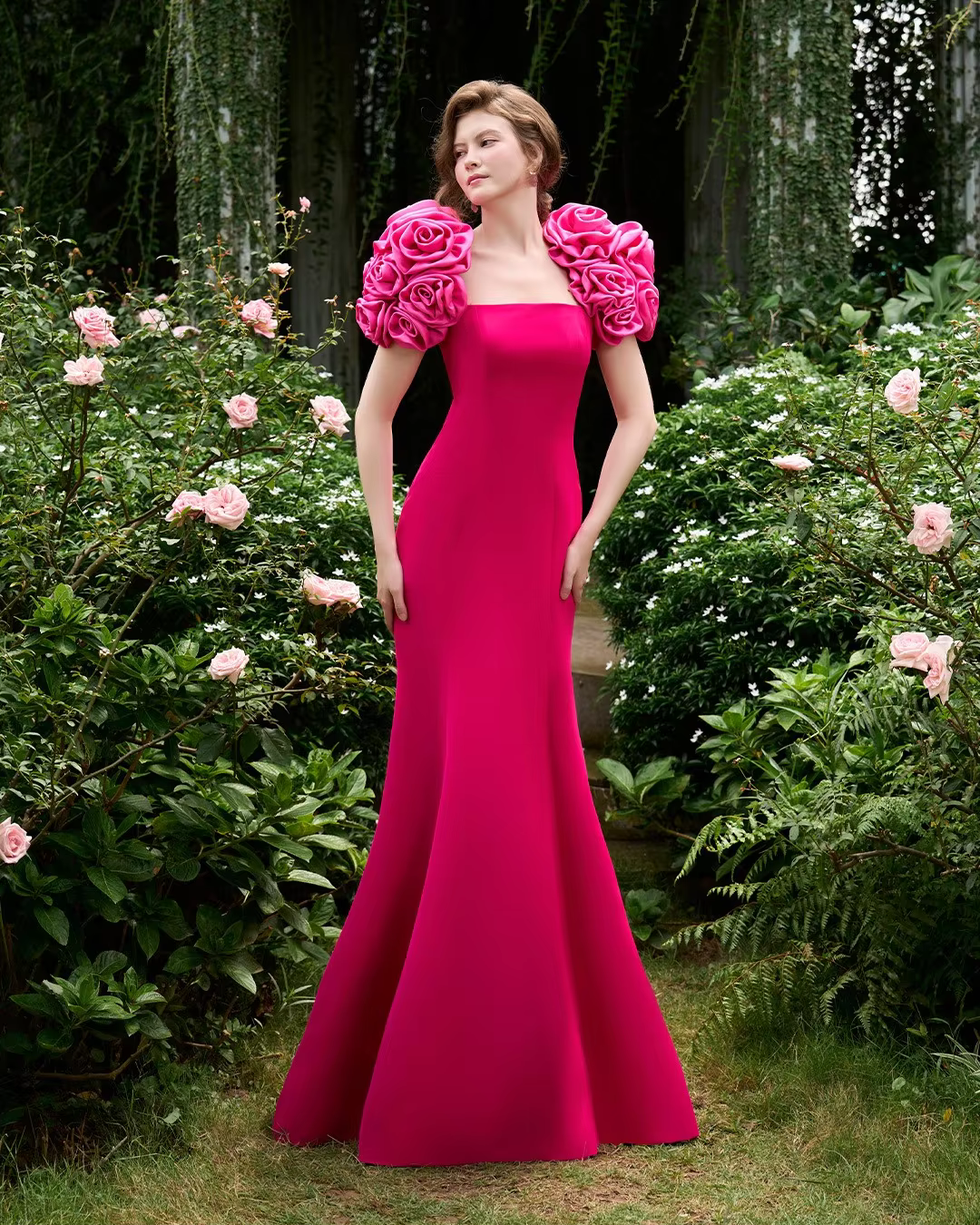 Mermaid Flower Pastrol Strapless Modest Long Evening Dresses Gowns - Image 2