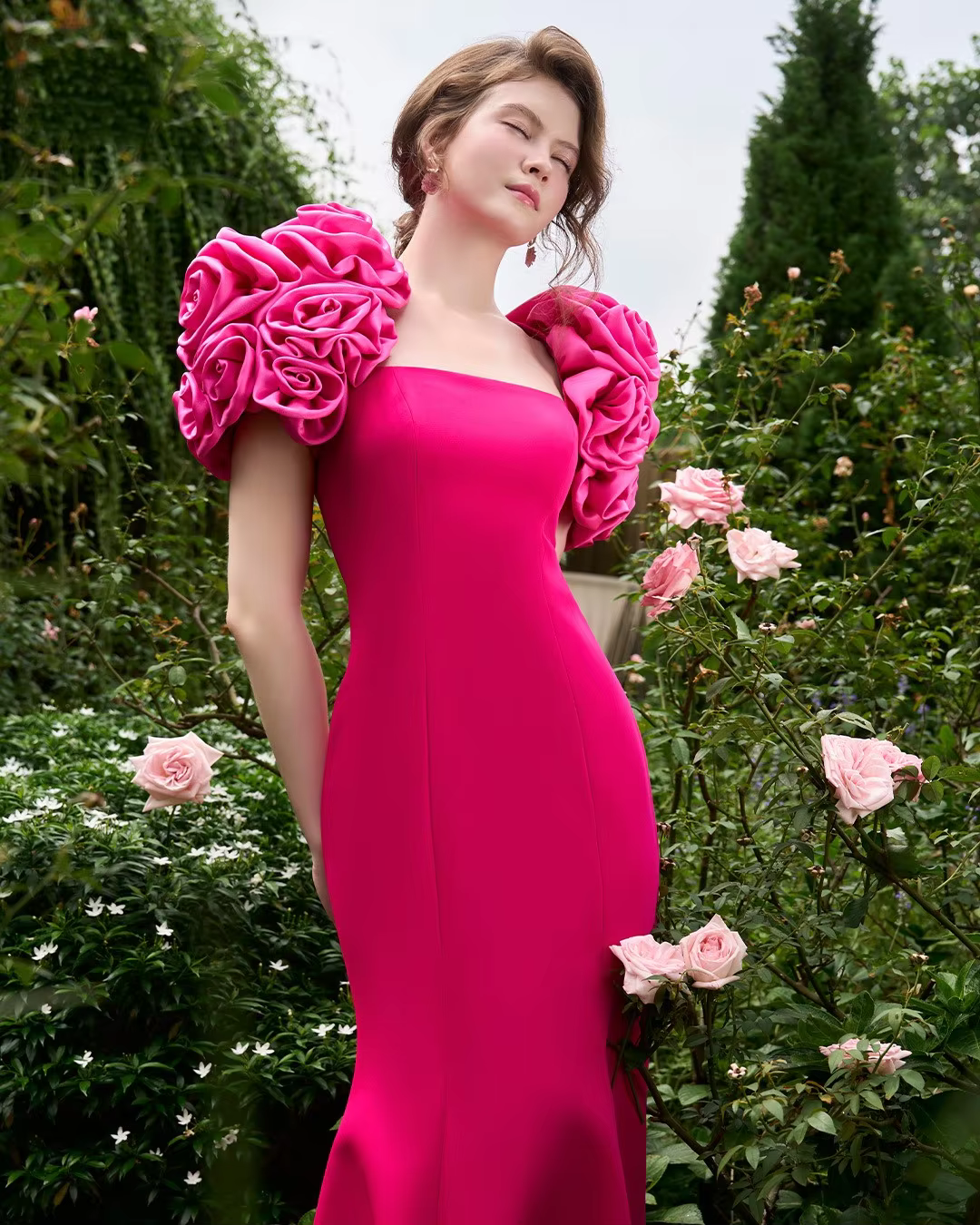 Mermaid Flower Pastrol Strapless Modest Long Evening Dresses Gowns - Image 3