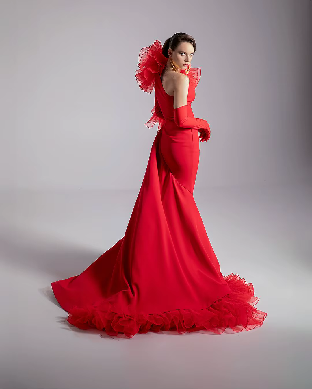 Mermaid One Shoulder Handmade Flower Details Pretty Long Evening Dresses - Image 3