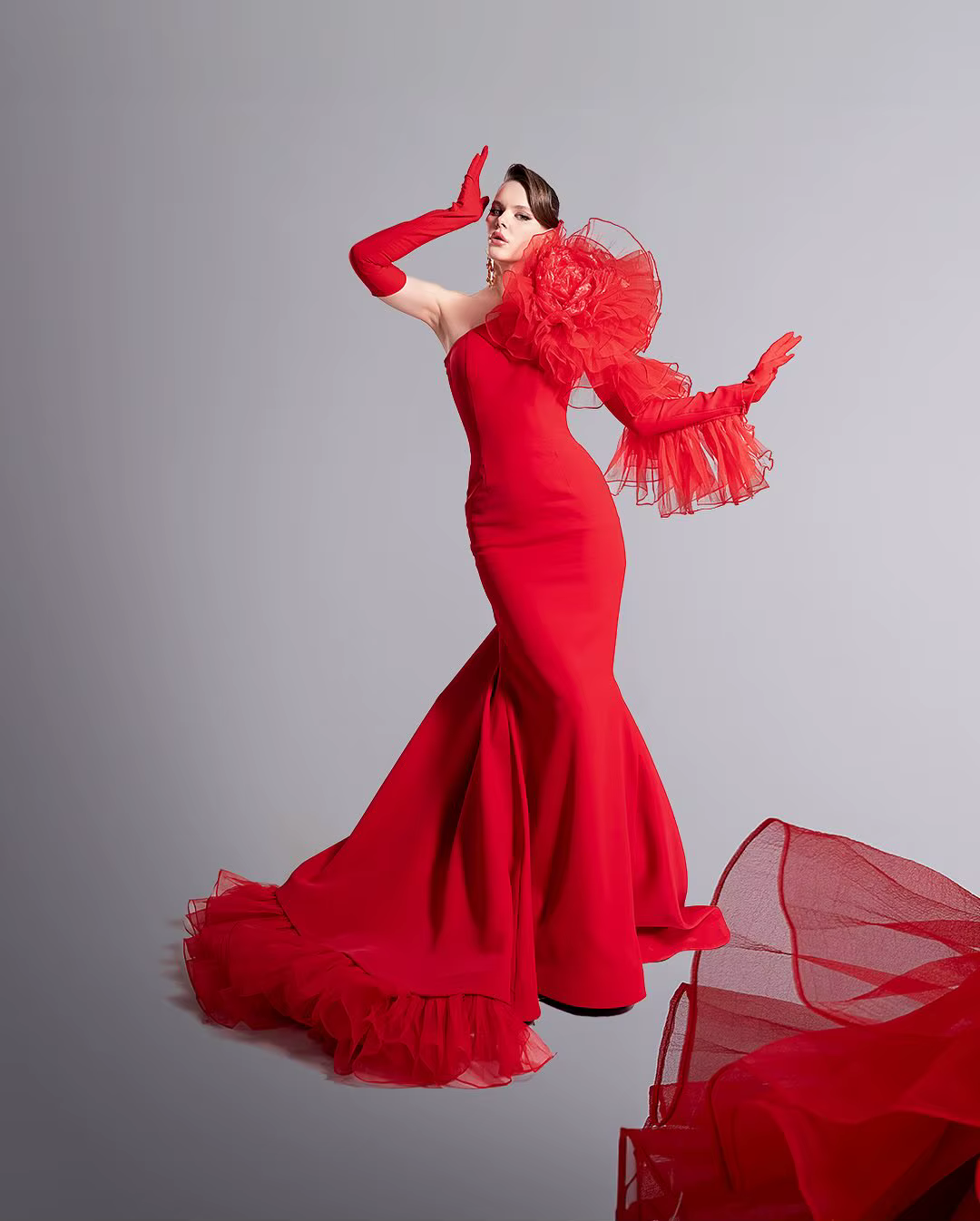 Mermaid One Shoulder Handmade Flower Details Pretty Long Evening Dresses - Image 2