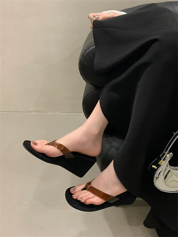 PVC Transpare Design Party Flip Flop Slides Concise Wedges Heels Slippers