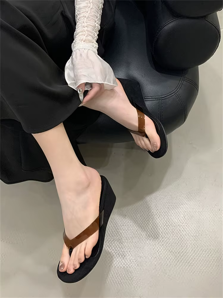 PVC Transpare Design Party Flip Flop Slides Concise Wedges Heels Slippers - Image 2