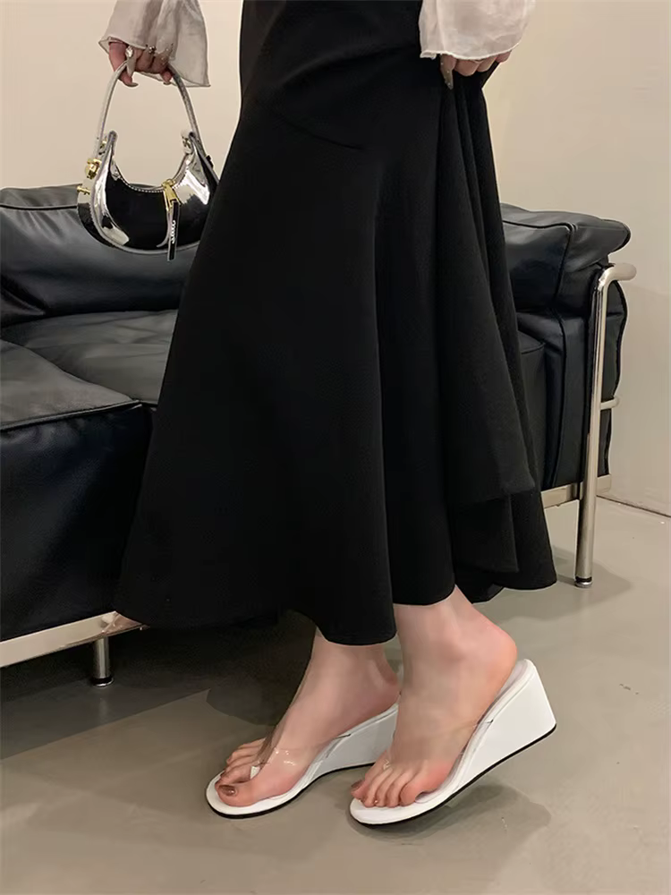 PVC Transpare Design Party Flip Flop Slides Concise Wedges Heels Slippers - Image 6