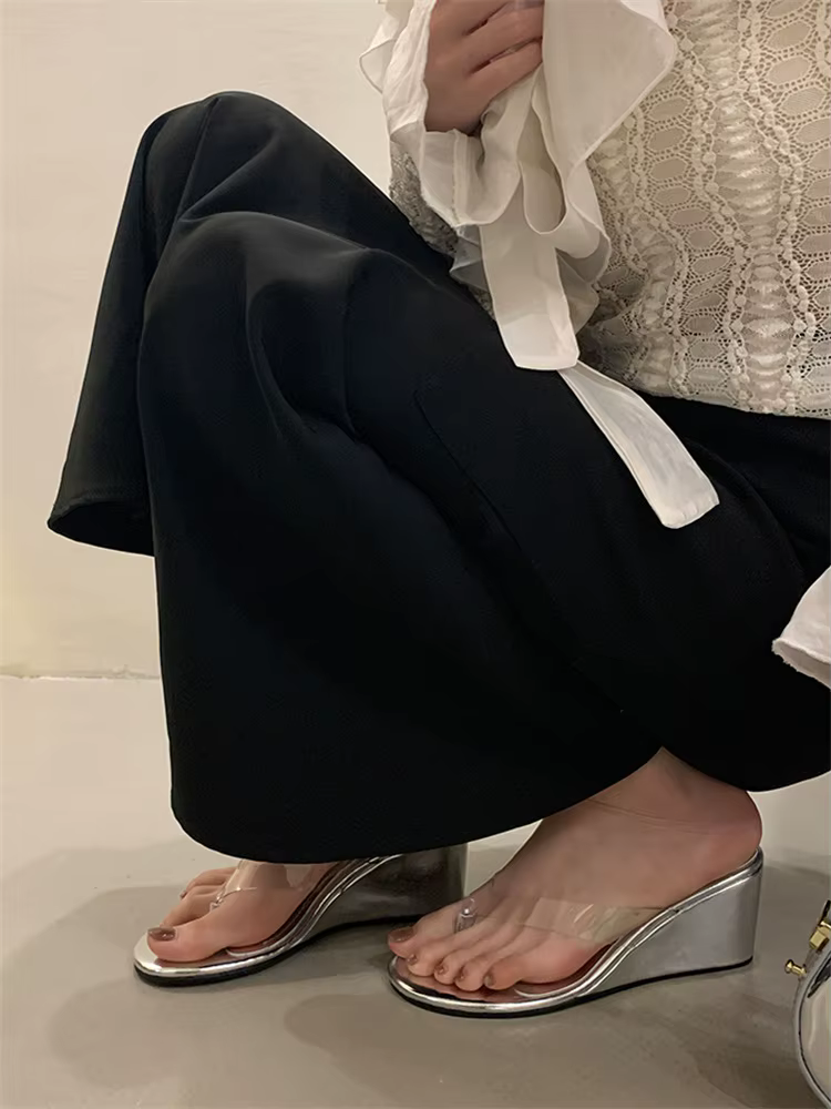 PVC Transpare Design Party Flip Flop Slides Concise Wedges Heels Slippers - Image 7