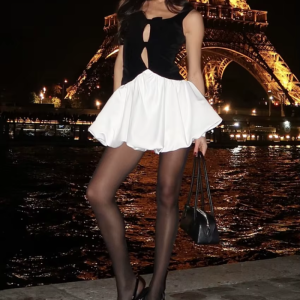 Patchwork Elegant Classic Pleated Sleeveless Hollow Out Slim Mini Dresses