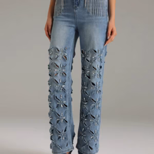 Patchwork Hollow Out Solid Slimming Spliced Tassels High Waist Jeans